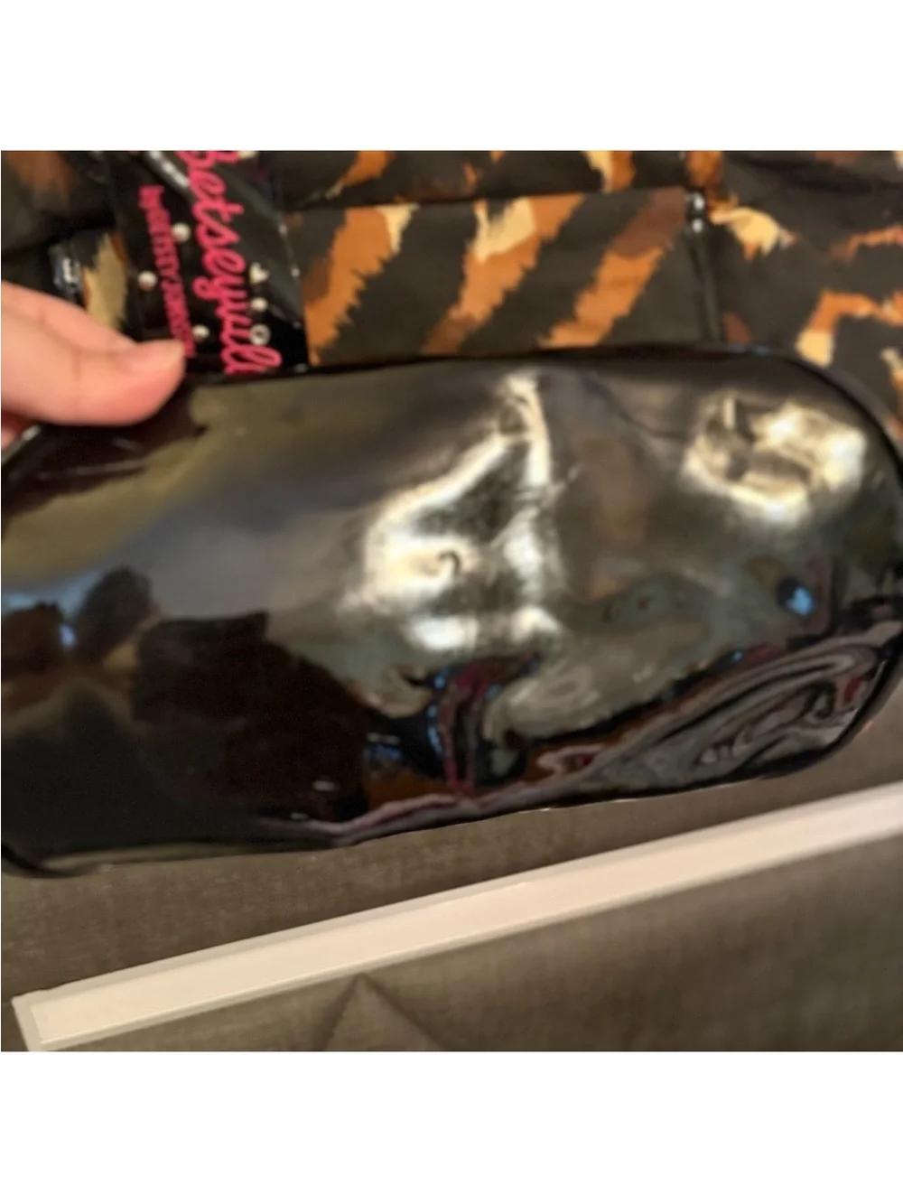 Betsey Johnson Brown Black Tan Tiger-Print Tote EUC
